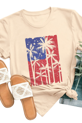 Khaki American Flag Plant Graphic Print Short Sleeve T Shirt LC25216672-16
