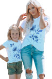 White Family Matching Floral Pattern Printed Round Neck Girl's T Shirt TZ251583-1