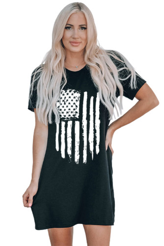 Black American Flag Short Sleeve T Shirt Dress LC619628-2