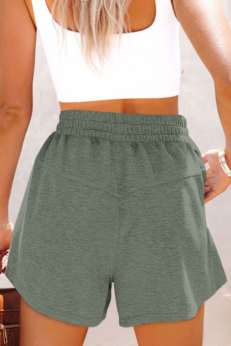 Green High Rise Elastic Drawstring Waistband Side Pockets Knit Shorts LC772910-9