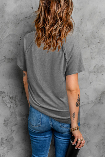 Gray V-neck Plain Short Sleeve Casual T-shirt LC2527863-11