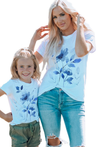 White Family Matching Floral Pattern Printed Round Neck T Shirt  LC25216725-1