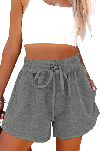 Gray High Rise Elastic Drawstring Waistband Side Pockets Knit Shorts LC772910-11