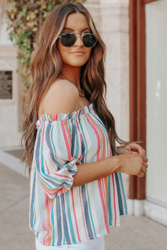 Stripe Off The Shoulder Rainbow Striped Top LC25114561-19