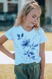 White Family Matching Floral Pattern Printed Round Neck Girl's T Shirt TZ251583-1