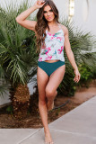 Green Floral Printed Halter Neck Top and Brief Tankini LC412714-9