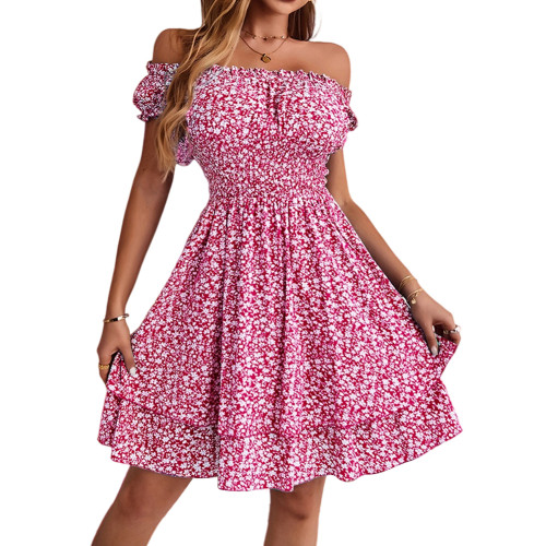 Red Layered Ruffled Off Shoulder Floral Dress TQK311058-3