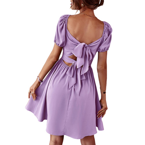 Light Purple Square Neck Slim Waist Mini Dress TQK311059-38