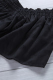 Black Square Neck Jacquard Short Sleeves Top LC25112777-2