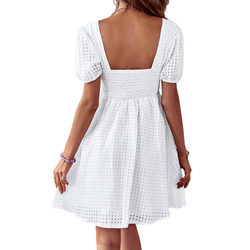 Solid White Square Neck Short Sleeve Mini Dress TQK311060-1