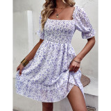 Light Purple Ruffle Hem Square Neck Chiffon Floral Dress TQK311061-38