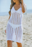 White Crochet Hollow Out Spaghetti Straps Swimwear Coverup   LC421570-1