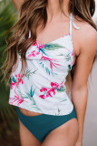 Green Floral Printed Halter Neck Top and Brief Tankini LC412714-9