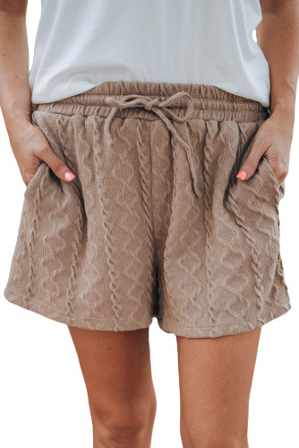 Brown Drawstring Waist Knitted Casual Shorts LC731101-17