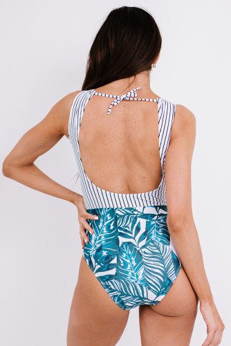 Striped Tropical One Piece Swimsuit LC443169-19