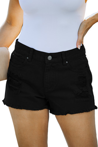 Black Distressed Tasseled Denim Shorts LC7831003-2