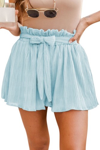 Sky Blue Ruffled Waist Pleated Shorts with Belt LC731030-4