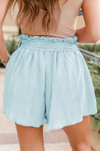 Sky Blue Ruffled Waist Pleated Shorts with Belt LC731030-4