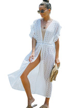 White Hollowed Lace Cover-Up Duster Kaftan LC421506-1