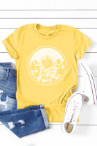 Yellow Sunflower Color Block Short Sleeve Graphic T Shirt LC25216954-7