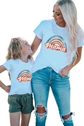 White Family Matching Mini Star Graphic Print Short Sleeve Girl's T Shirt TZ251596-1