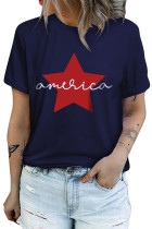 Blue America Letter Star Print Short Sleeve Graphic Tee LC25217053-5