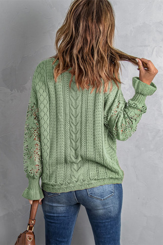 Green Crochet Lace Pointelle Knit Sweater LC2721105-9