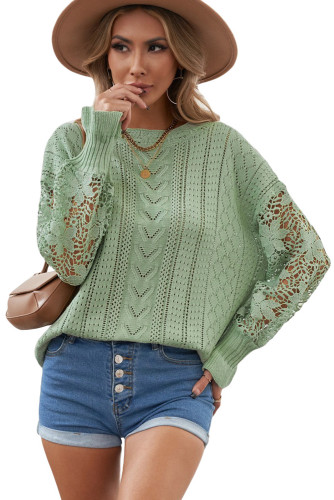 Green Crochet Lace Pointelle Knit Sweater LC2721105-9