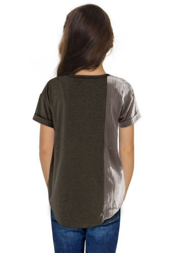 Gray Girls Mix Waffle Textured Short Sleeve Top TZ251059-11