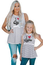 Family Matching I Love Coffee Heart Print Striped Girl's Tank Top TZ251586-19