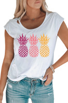 White Pineapple Pattern Print Crew Neck Graphic Tee LC25217225-1