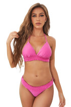 Purple Halter Push up Shirred Elastic Band Bikini Swimsuit LC432124-8