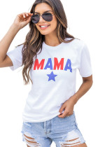 White MAMA Star Print Short Sleeve Crew Neck T Shirt LC25217220-1