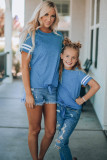 Blue Family Matching Girl's Tie Knot Striped T-shirt TZ25896-5