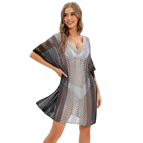 Gray Knit Hollow-out Beach Cover Up TQK650117-11