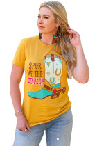 Yellow Western Boots Letter Graphic Printed Crew Neck T Shirt LC25217147-7