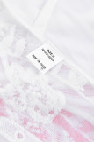 White Lace Sheer Short Sleeve V Neck Bodysuit LC6421028-1