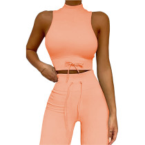 Orange High Collar Double Straps Yoga Bra Pant Set TQK710428-14