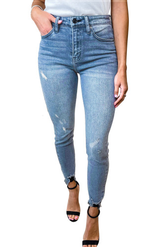 Sky Blue Frayed Ripped High Waist Flare Jeans LC783830-4