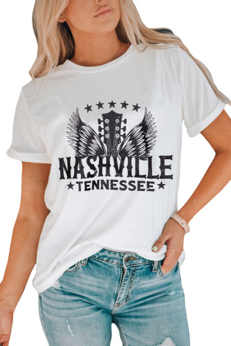 White NASHVILLE TENNESSEE Guitar Print Graphic T Shirt LC25217476-1