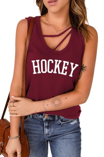 Red HOCKEY Strappy Neck Tank Top LC2566591-3