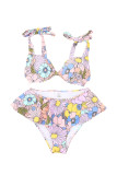 Floral Print Lace-up Ruffled Bikini Swimsuit LC433099-22