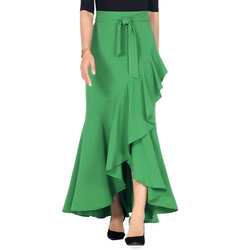 Green Tie Waist Ruffle Hem Mermaid Skirt TQV360024-9