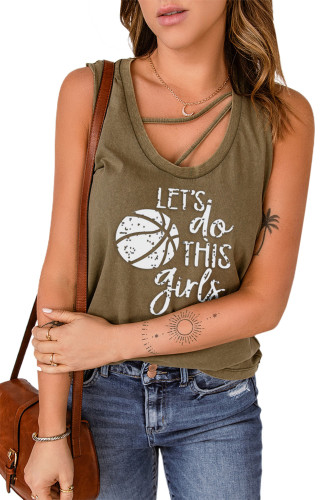 Green Let's Do This Girls Basketball Graphic Strappy Tank Top LC2566682-9