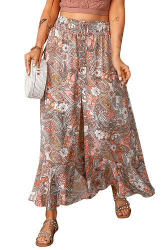 Multicolor Paisley Print Long Skirt with Slit LC721034-22