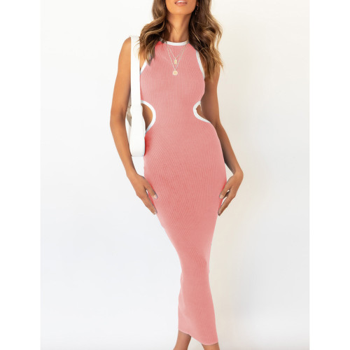 Pink Rib Hollow Out Sleeveless Bodycon Dress TQK310848-10
