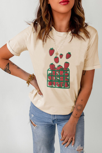 Khaki Strawberry Graphic Print Short Sleeve T Shirt LC25217609-16