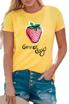 Yellow Summer Days Strawberry Print Crew Neck Graphic Tee LC25217641-7