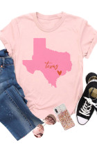 Pink Texas Map Graphic Print Crew Neck T Shirt LC25217564-10