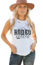 White RODEO Mama Letter Print Distressed Tank Top LC2567166-1